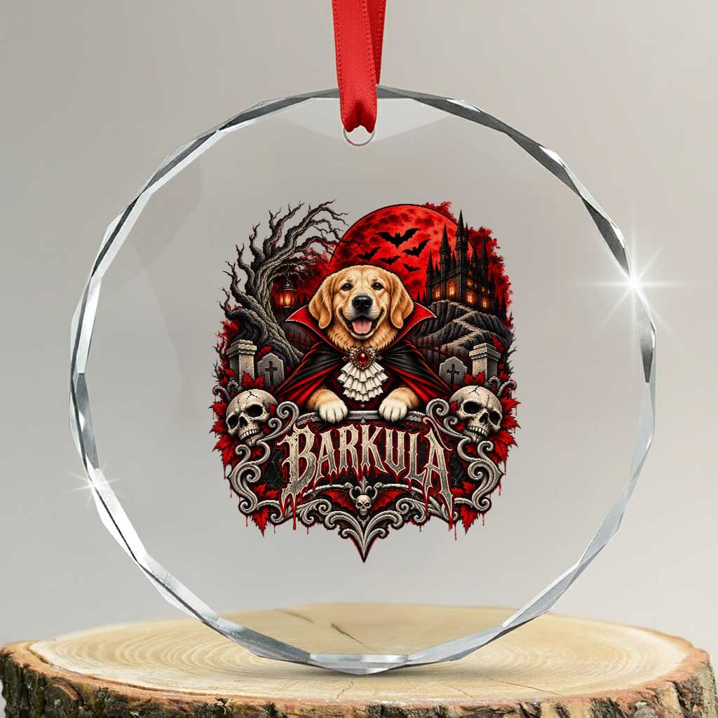 Halloween Barkula Vampire Golden Retriever Crystal Glass Ornament Gothic Spooky Dog Lover Holiday Gift
