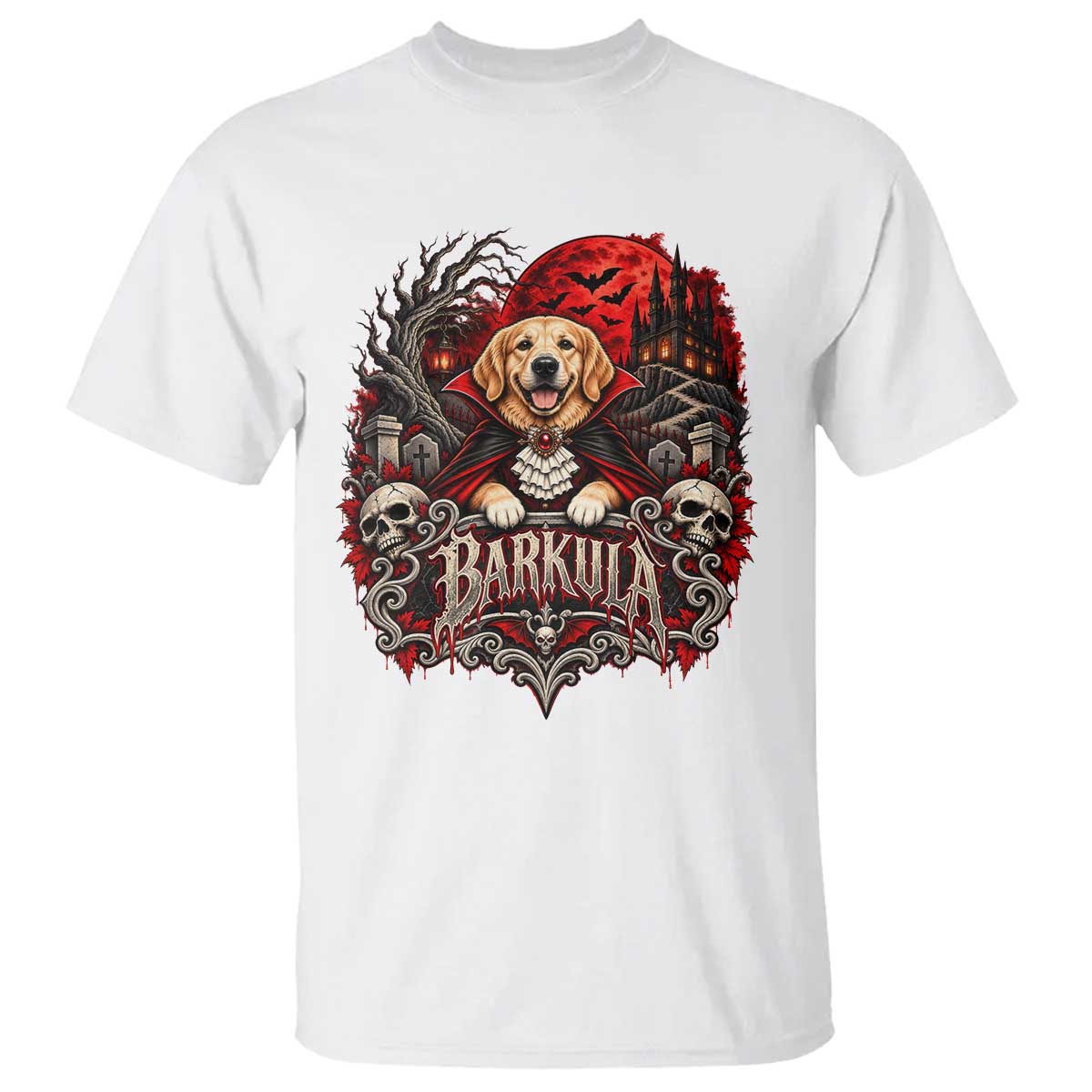 Halloween Barkula Vampire Golden Retriever T Shirt Gothic Spooky Dog Lover Holiday Gift