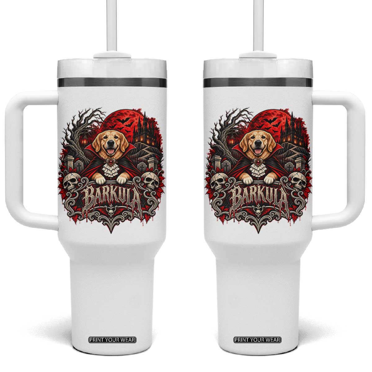 Halloween Barkula Vampire Golden Retriever Tumbler With Handle Gothic Spooky Dog Lover Holiday Gift