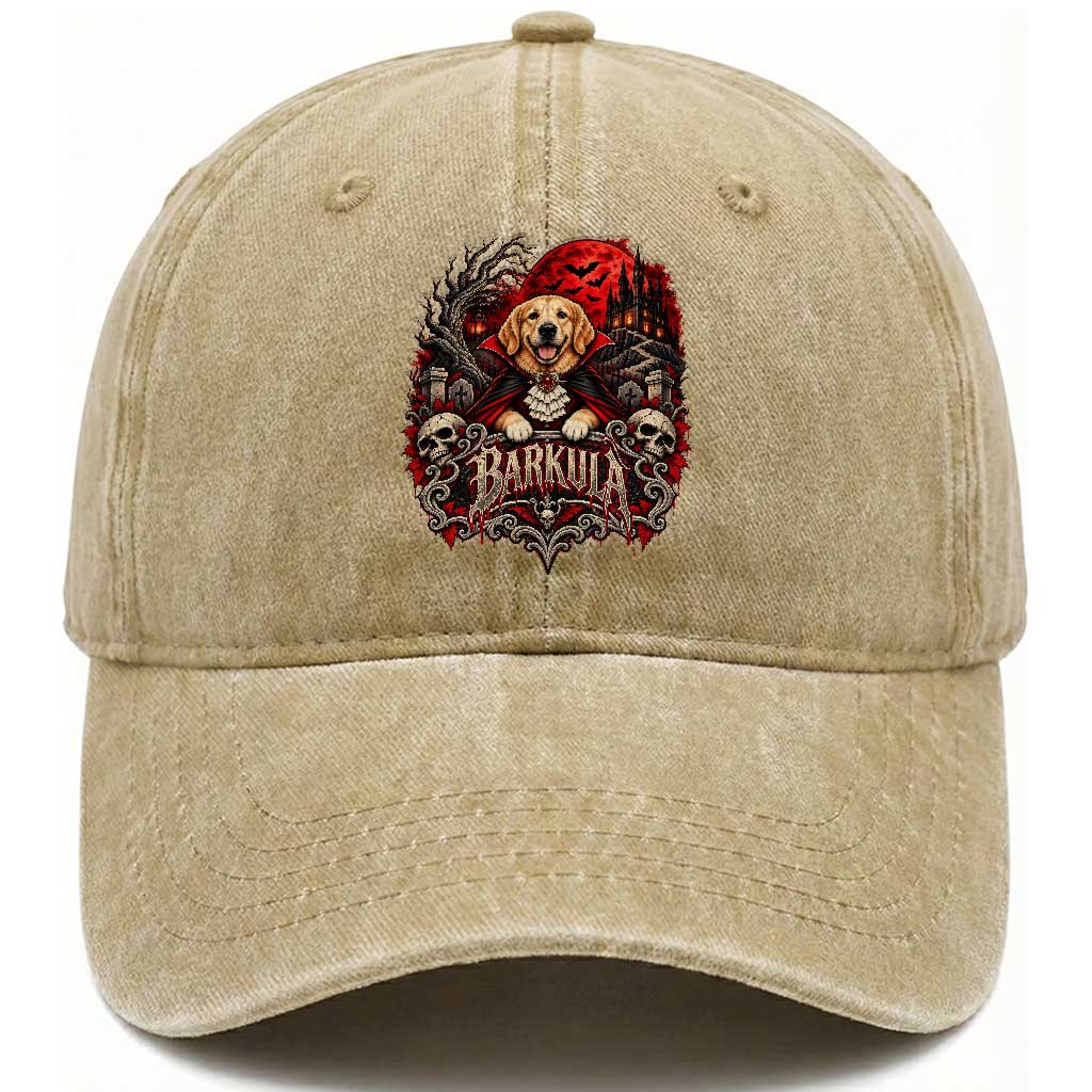Halloween Barkula Vampire Golden Retriever Washed Cotton Baseball Cap Gothic Spooky Dog Lover Holiday Gift