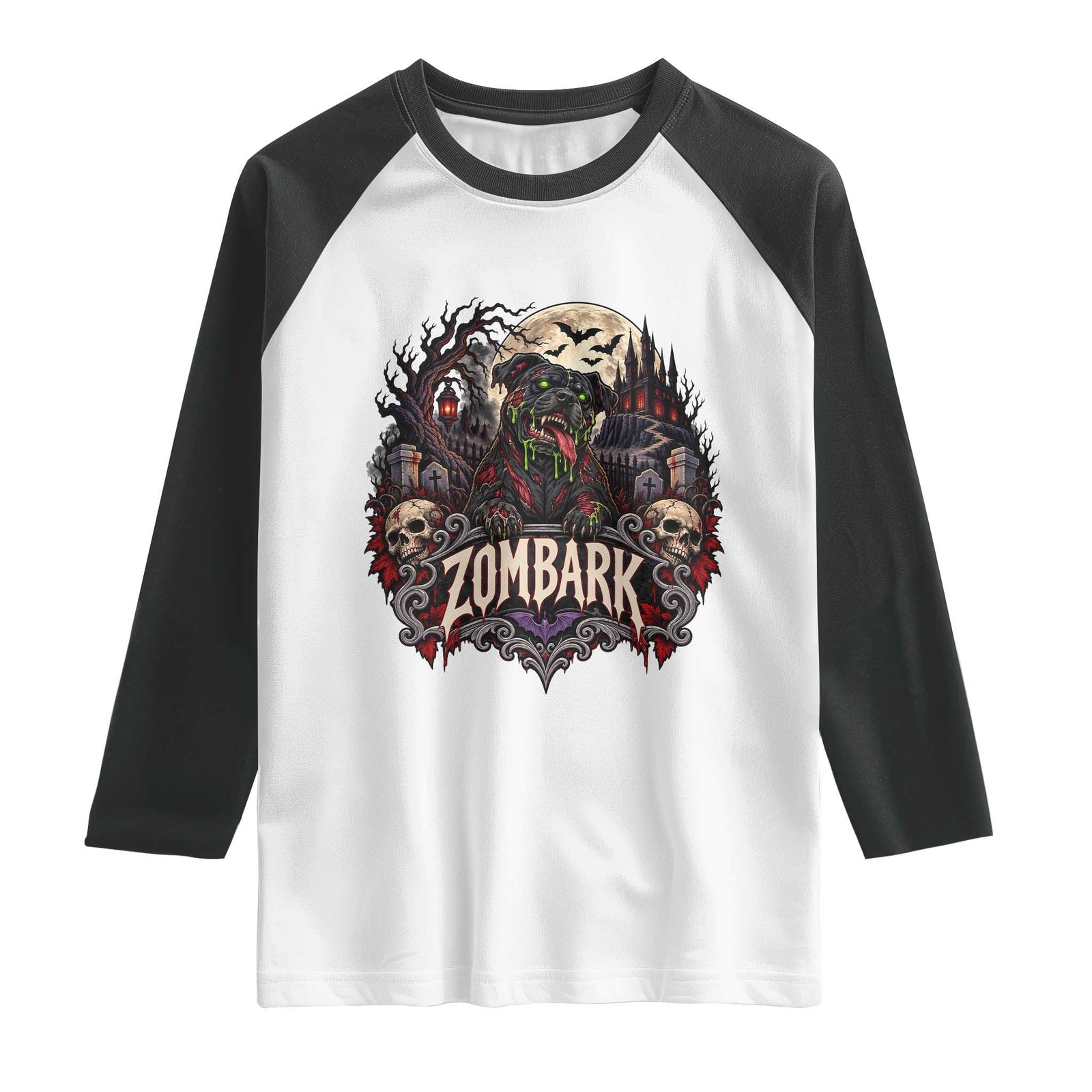 Halloween Zombark Pitbull Zombie Raglan Shirt Spooky Gothic Dog Lover Halloween Gift
