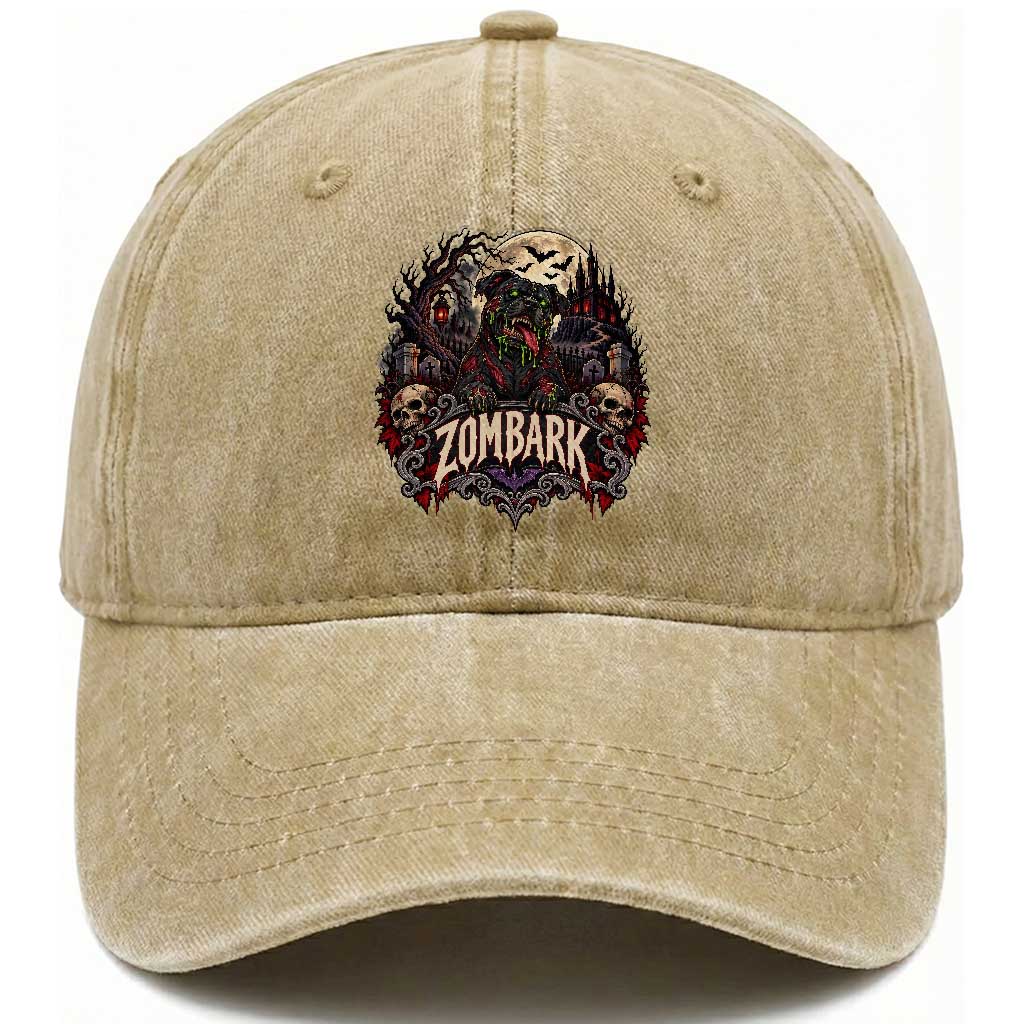 Halloween Zombark Pitbull Zombie Washed Cotton Baseball Cap Spooky Gothic Dog Lover Halloween Gift