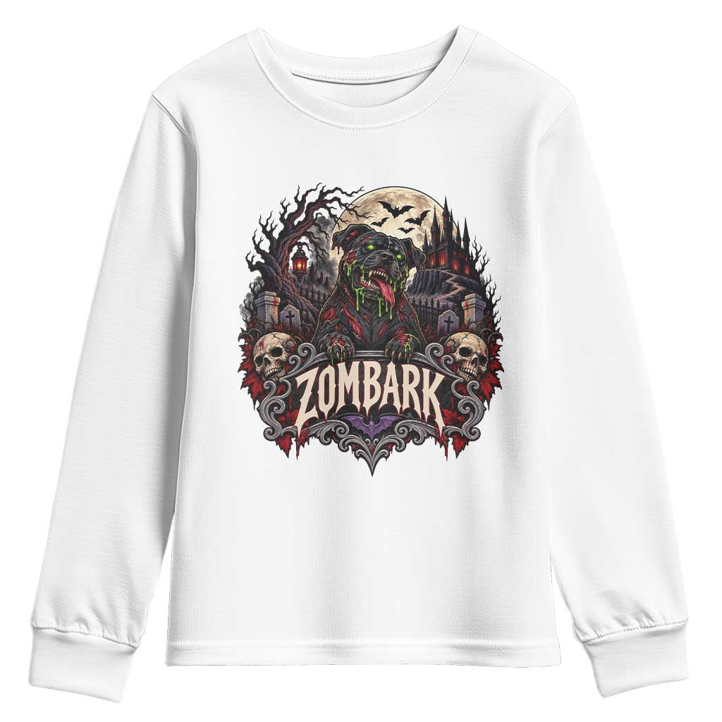Halloween Zombark Pitbull Zombie Youth Sweatshirt Spooky Gothic Dog Lover Halloween Gift