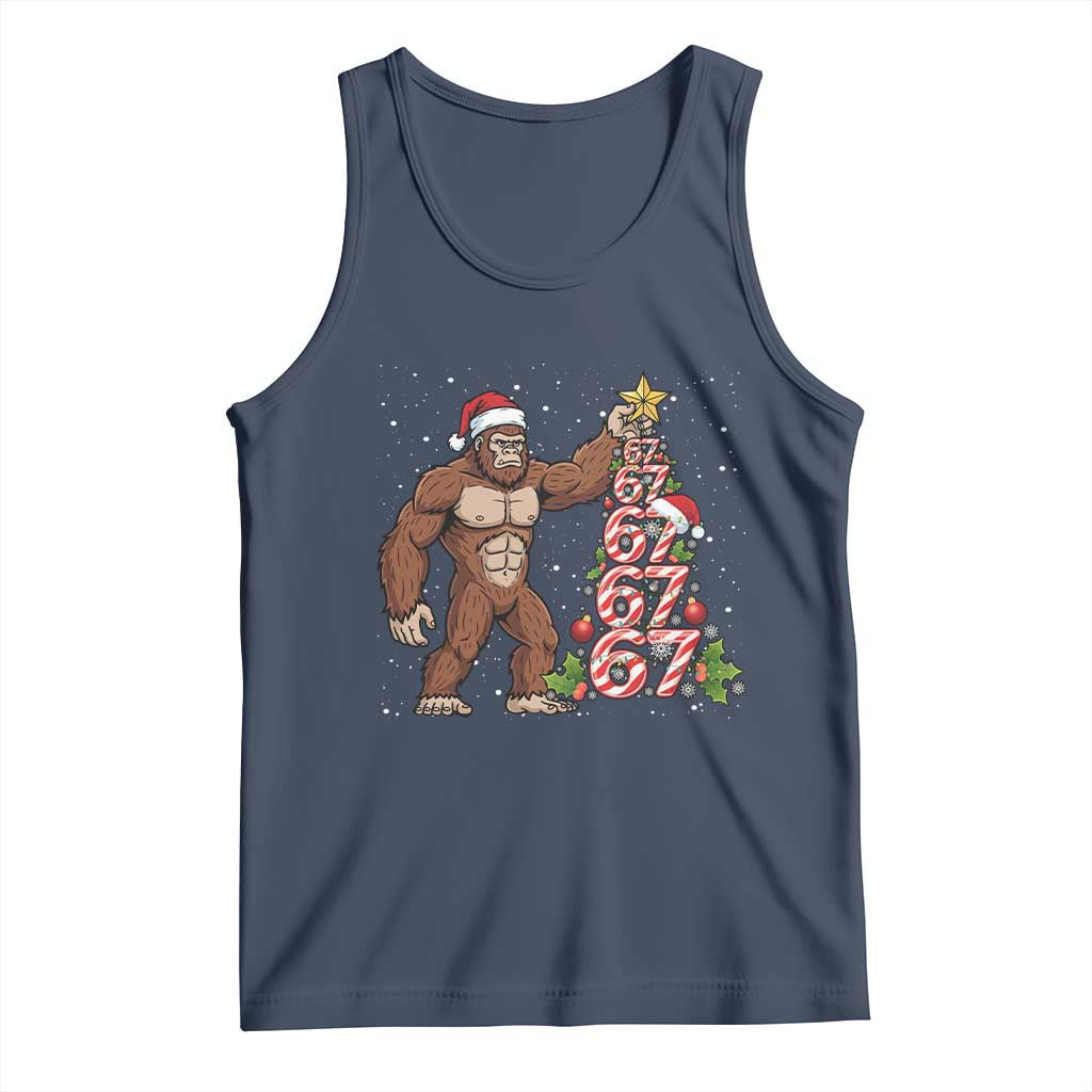 Bigfoot Christmas Tree 67 Tank Top Holiday Six Seven Meme Brainrot Gift TS12 Navy Print Your Wear