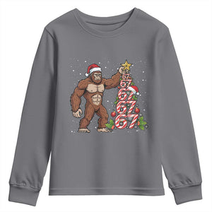 Bigfoot Christmas Tree 67 Youth Sweatshirt Holiday Six Seven Meme Brainrot Gift TS12 Charcoal Print Your Wear