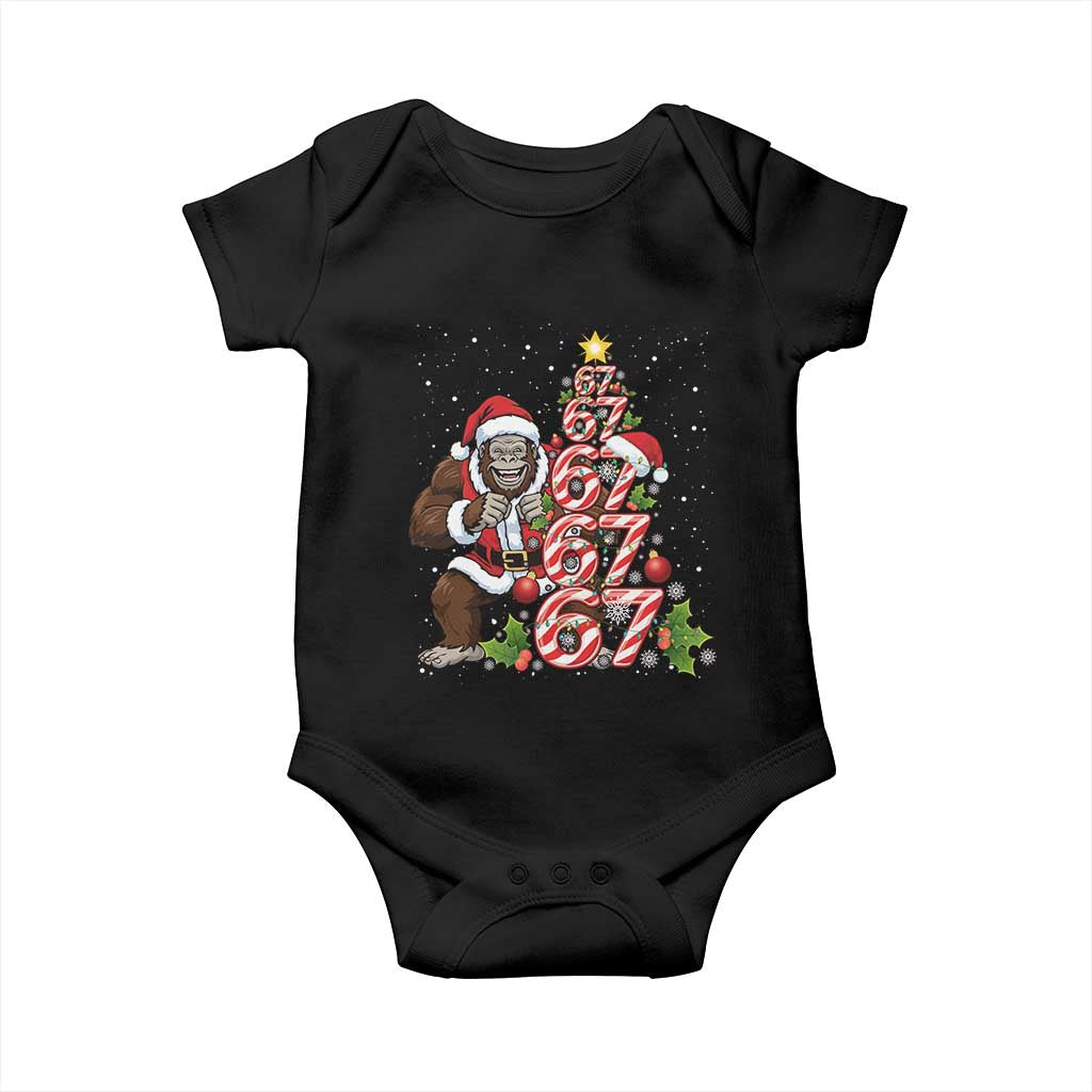 Trending Six Seven Meme Bigfoot Christmas Tree Baby Onesie Holiday Gift TS12 Black Print Your Wear