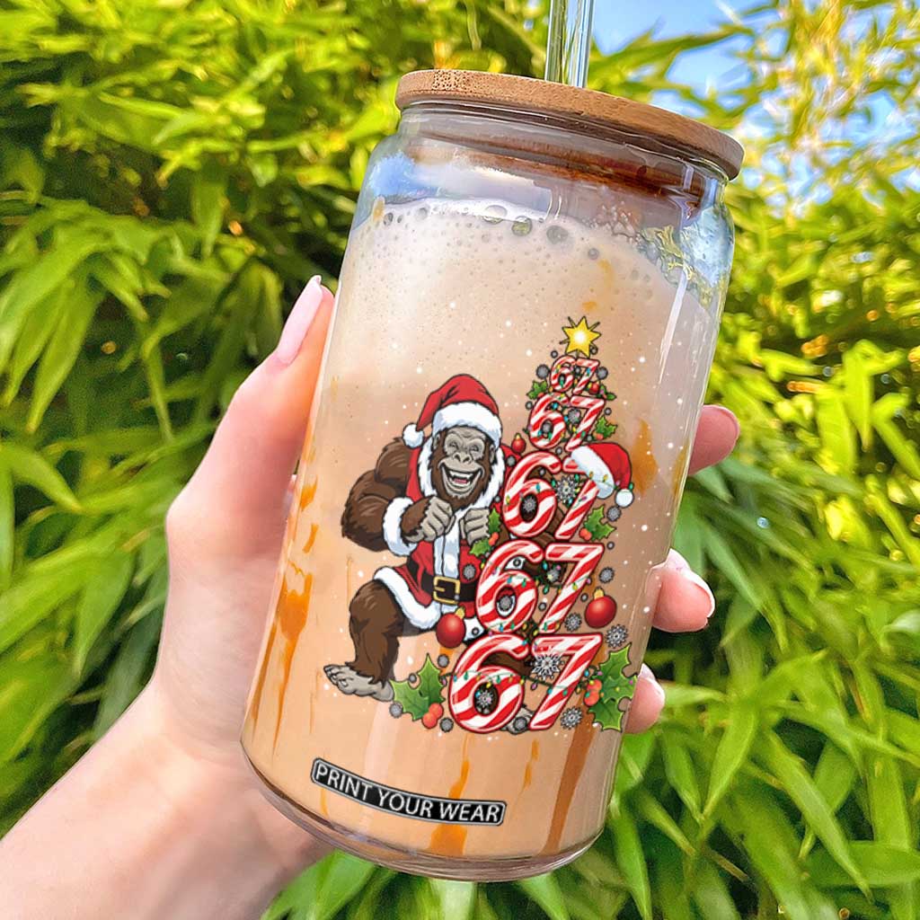 Trending Six Seven Meme Bigfoot Christmas Tree Glass Can Holiday Gift TS12 Black Print Your Wear