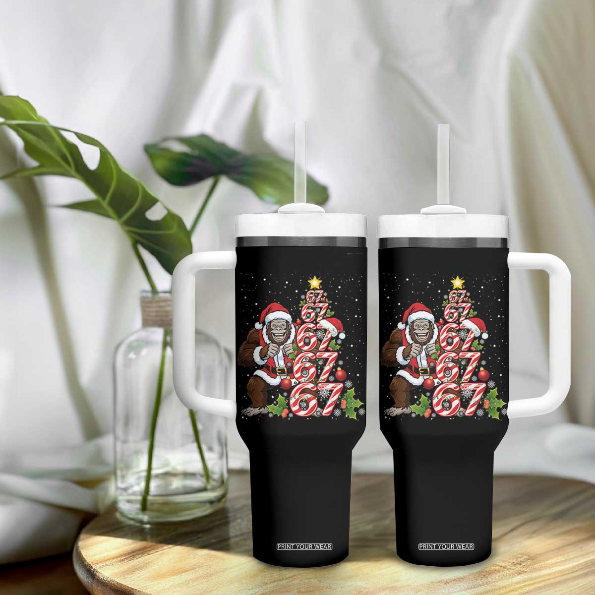 Trending Six Seven Meme Bigfoot Christmas Tree Tumbler With Handle Holiday Gift TS12 Print Your Wear