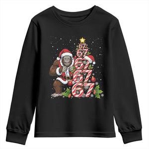 Trending Six Seven Meme Bigfoot Christmas Tree Youth Sweatshirt Holiday Gift TS12 Black Print Your Wear