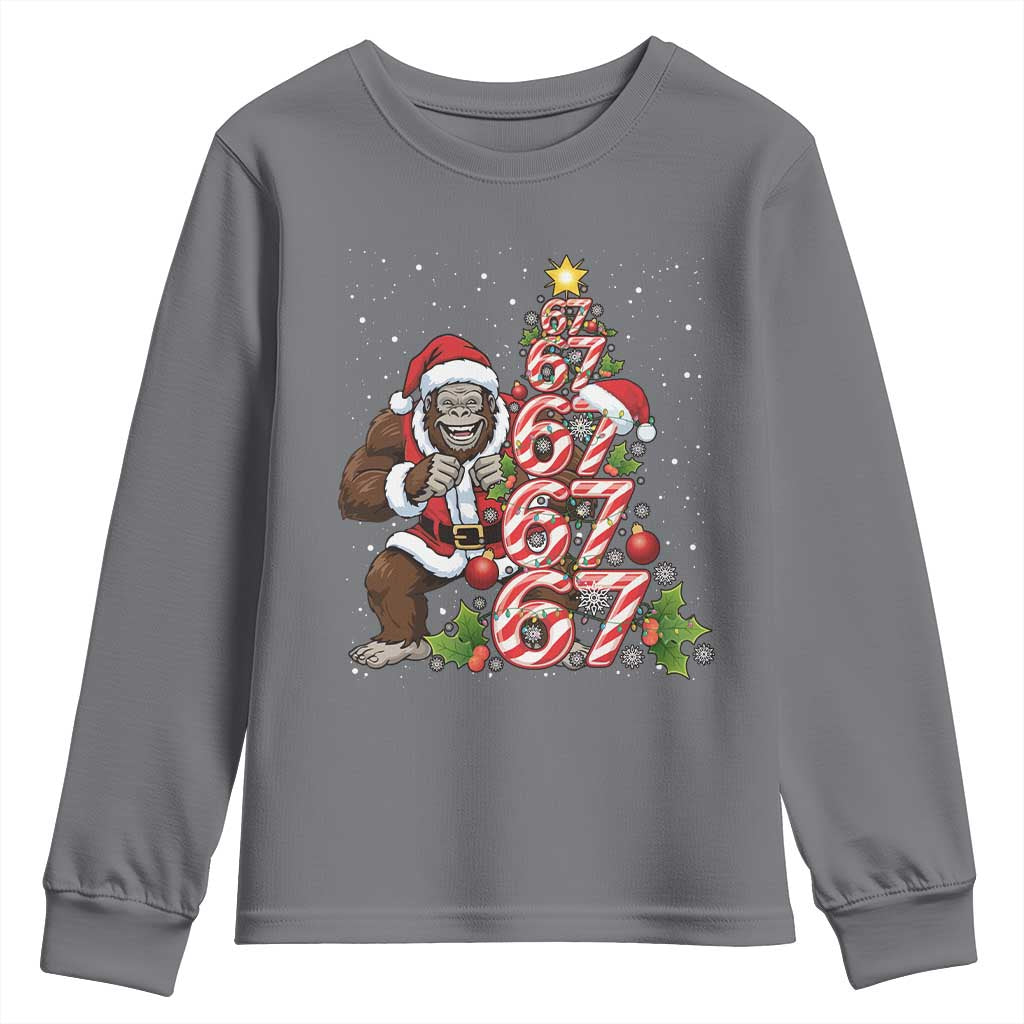 Trending Six Seven Meme Bigfoot Christmas Tree Youth Sweatshirt Holiday Gift TS12 Charcoal Print Your Wear