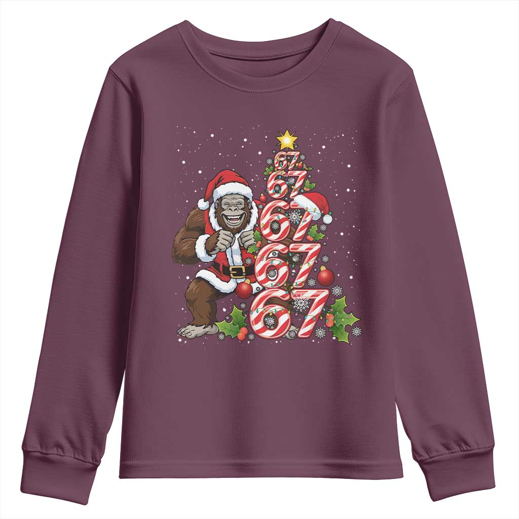 Trending Six Seven Meme Bigfoot Christmas Tree Youth Sweatshirt Holiday Gift TS12 Maroon Print Your Wear