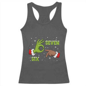 Funny Green And Bigfoot Six Seven Meme Racerback Tank Top Christmas Trend Gift TS12 Dark Heather Print Your Wear
