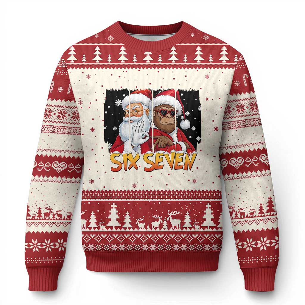 Six Seven Meme Santa Bigfoot Ugly Christmas Sweater 67 Viral Gen Alpha Slang Xmas Gift TS12 Beige Red Print Your Wear