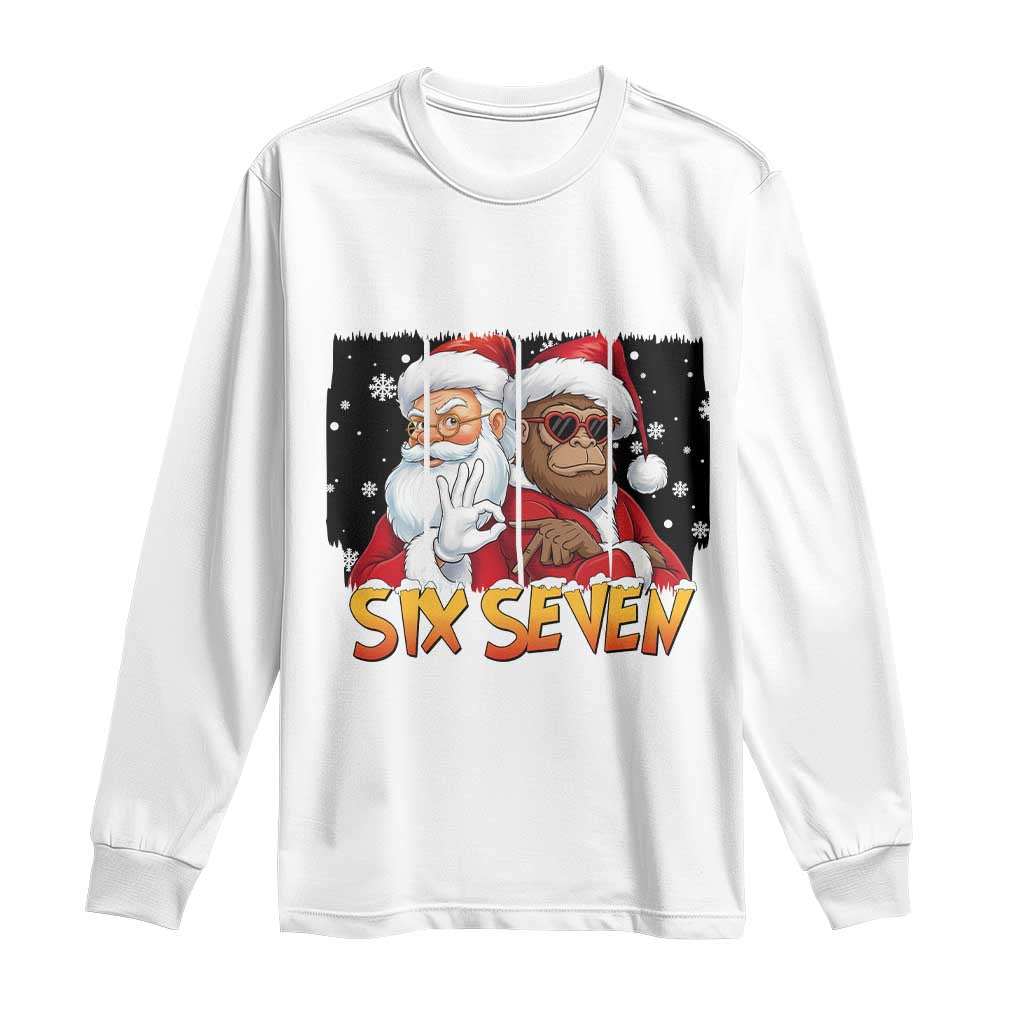 Six Seven Meme Santa Bigfoot Long Sleeve Shirt 67 Viral Gen Alpha Slang Christmas Gift TS12 White Print Your Wear