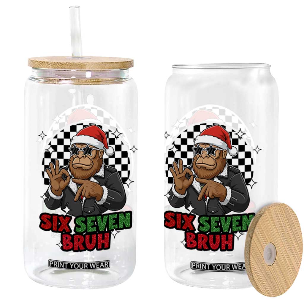 Biker Santa Six Seven Bruh Glass Can Christmas Gift For Gen Z TS12 Print Your Wear