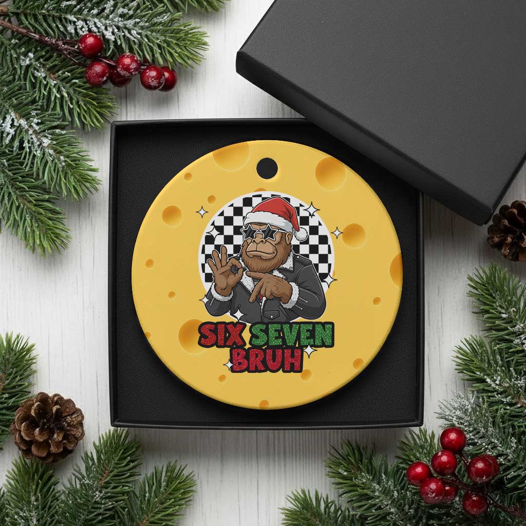 Biker Santa Six Seven Bruh Ceramic Ornament Christmas Gift For Gen Z TS12 1pc Yellow Cheese Print Your Wear