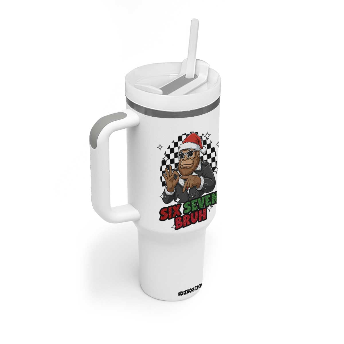 Biker Santa Six Seven Bruh Tumbler With Handle Christmas Gift For Gen Z TS12 Print Your Wear