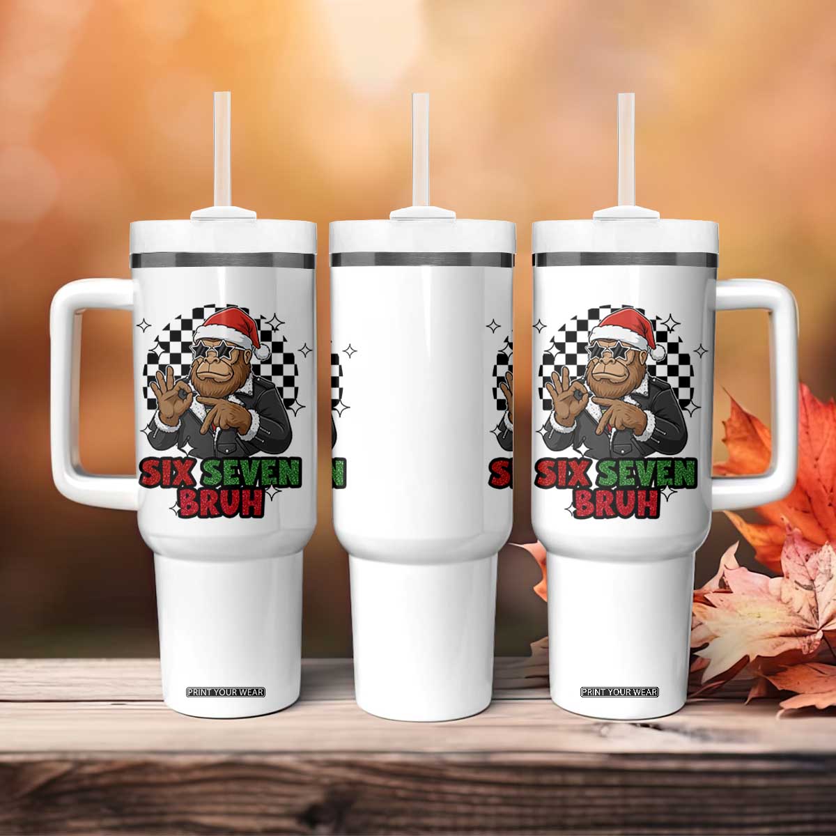 Biker Santa Six Seven Bruh Tumbler With Handle Christmas Gift For Gen Z TS12 Print Your Wear