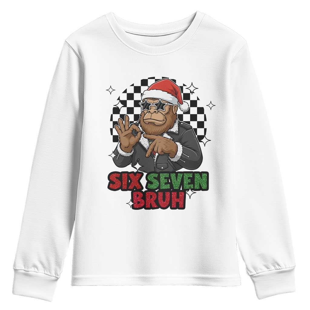 Biker Santa Six Seven Bruh Youth Sweatshirt Christmas Gift For Gen Z TS12 White Print Your Wear