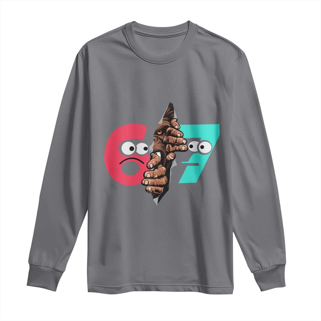 Bigfoot Six Seven Meme Long Sleeve Shirt 67 Viral Gen Alpha Slang Gift TS12 Charcoal Print Your Wear