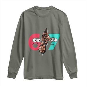 Bigfoot Six Seven Meme Long Sleeve Shirt 67 Viral Gen Alpha Slang Gift TS12 Military Green Print Your Wear