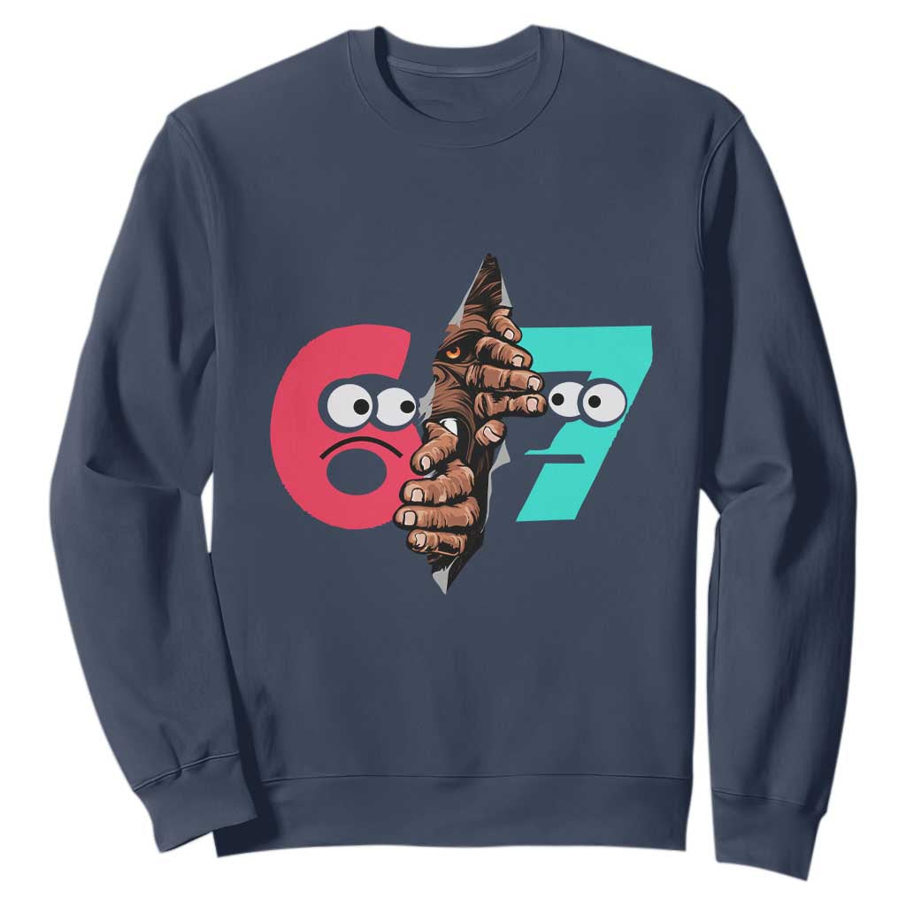 Bigfoot Six Seven Meme Sweatshirt 67 Viral Gen Alpha Slang Gift TS12 Navy Print Your Wear
