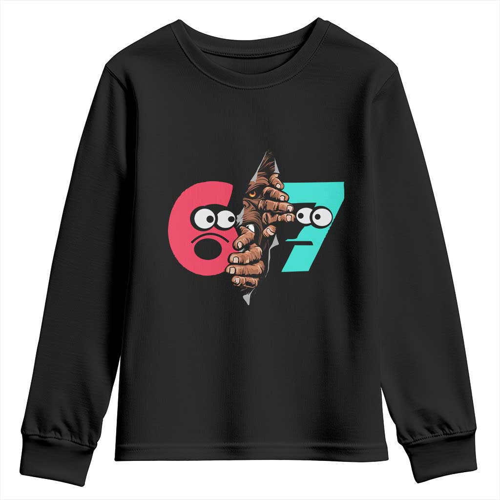 Bigfoot Six Seven Meme Youth Sweatshirt 67 Viral Gen Alpha Slang Gift TS12 Black Print Your Wear