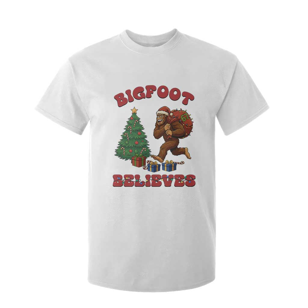 Funny Bigfoot Santa Believes Six Seven Meme T Shirt For Kid Trendy Gen Z Xmas Gift TS12 White Print Your Wear