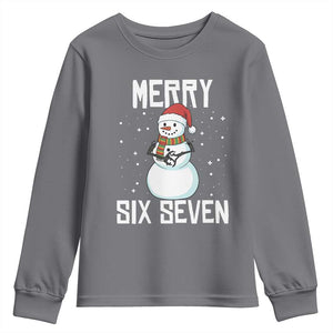 Funny Snowman Merry Six Seven Meme Youth Sweatshirt Christmas Trending 67 Gift TS12 Charcoal Print Your Wear
