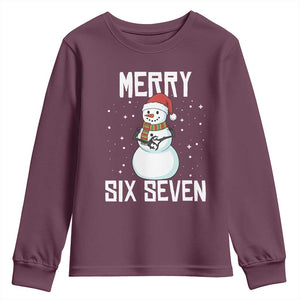 Funny Snowman Merry Six Seven Meme Youth Sweatshirt Christmas Trending 67 Gift TS12 Maroon Print Your Wear