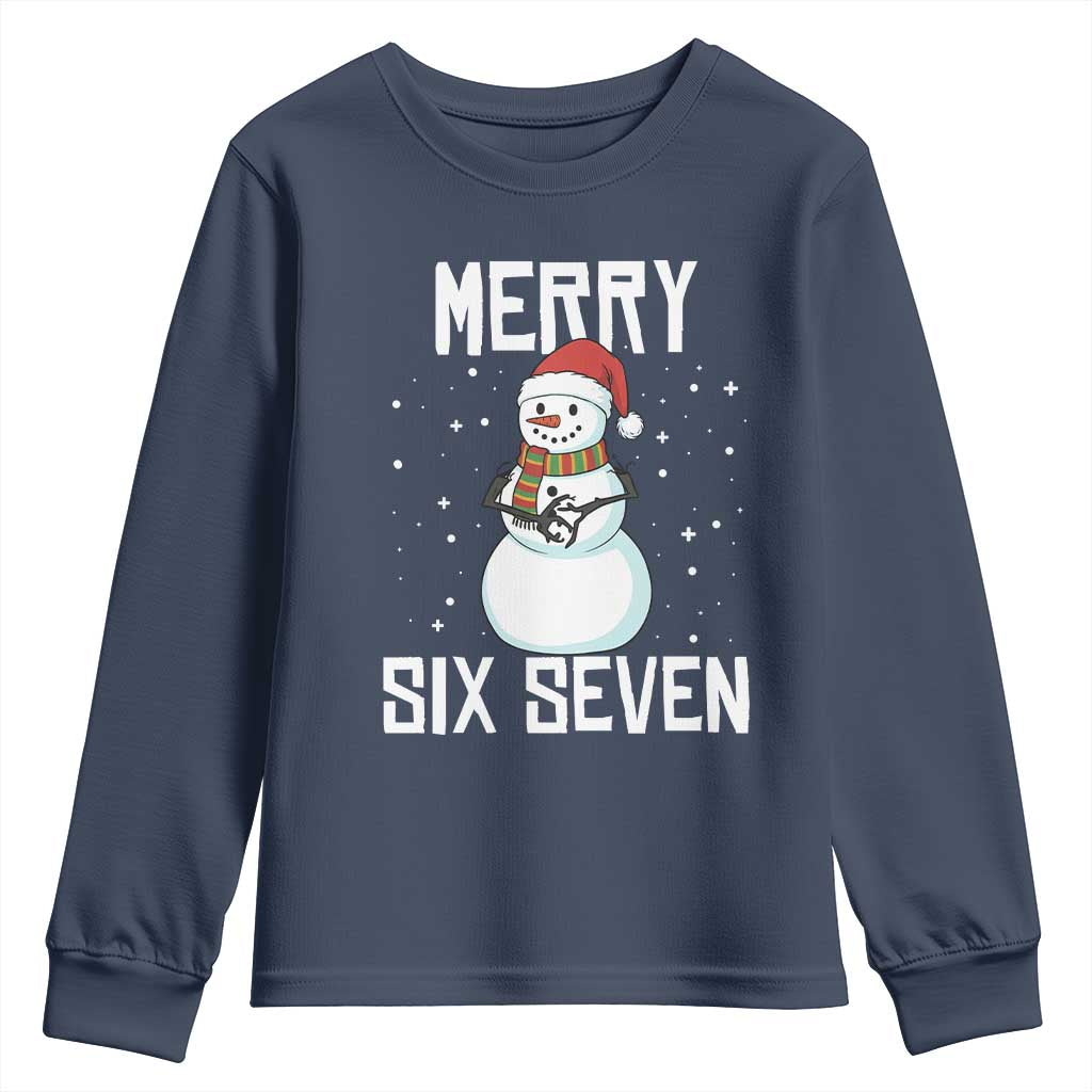 Funny Snowman Merry Six Seven Meme Youth Sweatshirt Christmas Trending 67 Gift TS12 Navy Print Your Wear