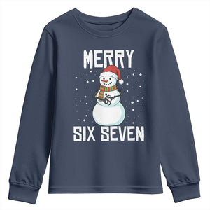 Funny Snowman Merry Six Seven Meme Youth Sweatshirt Christmas Trending 67 Gift TS12 Navy Print Your Wear
