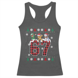 Funny Gen Z Alpha Ugly Xmas Gift Racerback Tank Top Gingerbread Snowman Elf Dabbing TS12 Dark Heather Print Your Wear