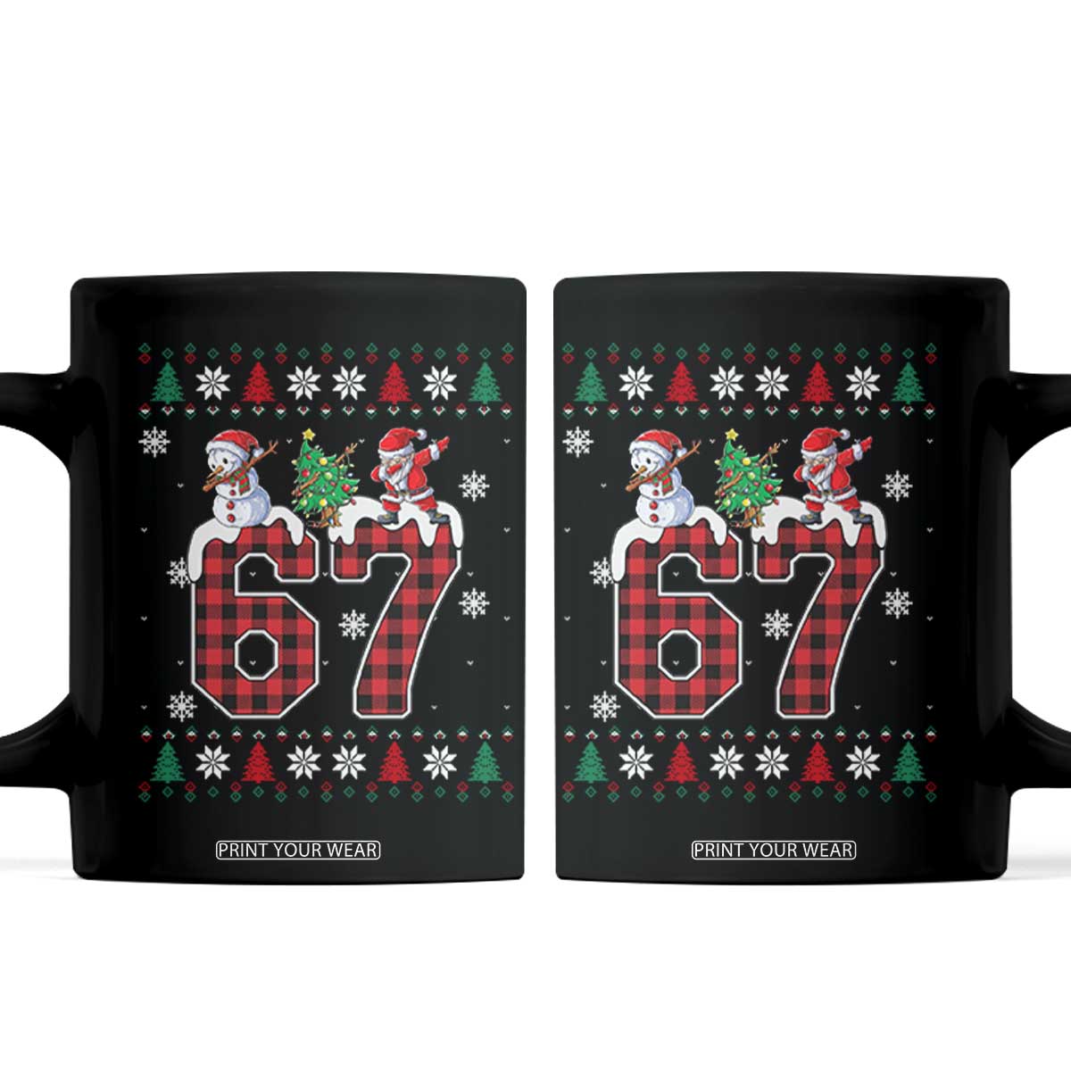 Six Seven Meme Snowman Santa Dab Coffee Mug Funny Christmas Ugly Sweater Gift TS12 Black Print Your Wear