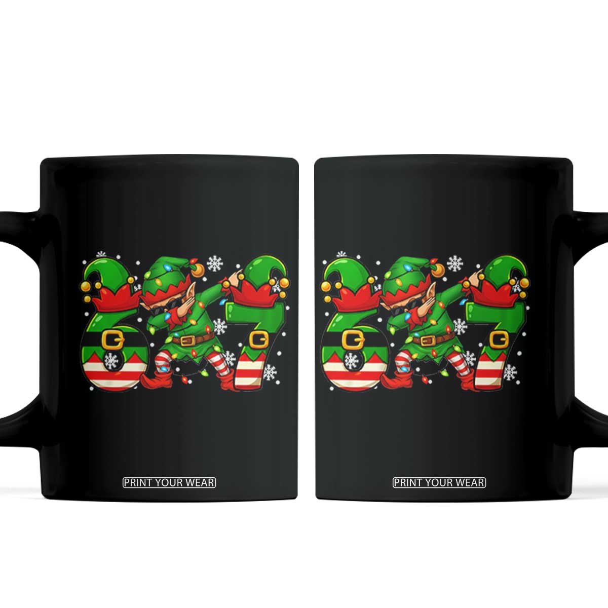 Funny Elf Dab Six Seven Meme Coffee Mug Christmas Trending 67 Gift TS12 Black Print Your Wear