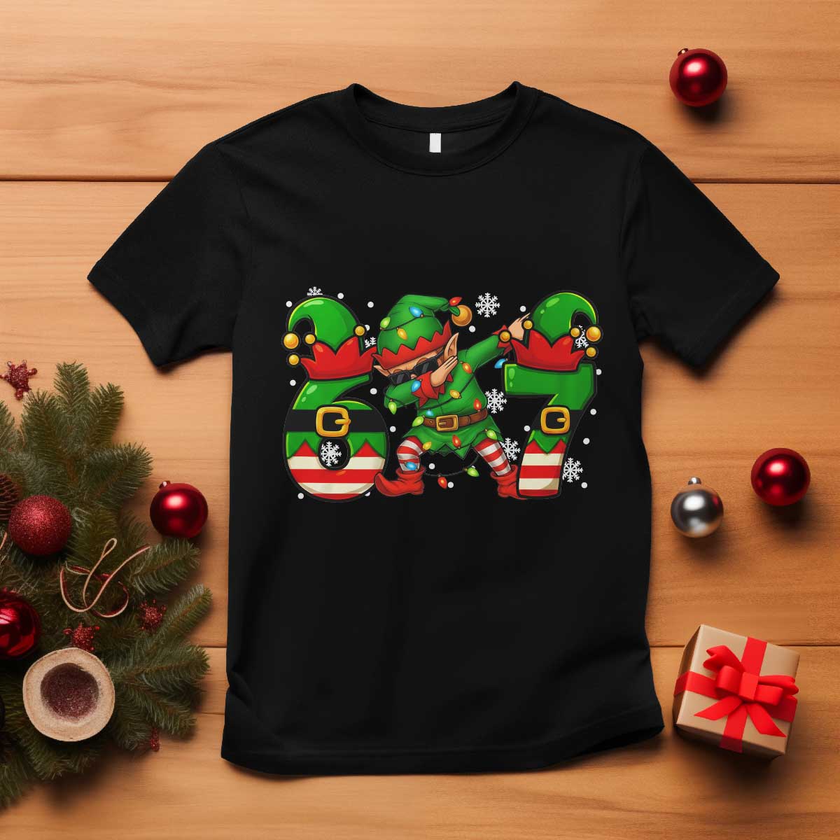 Funny Elf Dab Six Seven Meme T Shirt Christmas Trending 67 Gift TS12 Black Print Your Wear