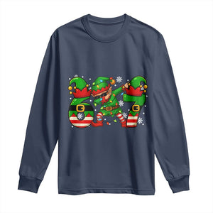 Funny Elf Dab Six Seven Meme Long Sleeve Shirt Christmas Trending 67 Gift TS12 Navy Print Your Wear