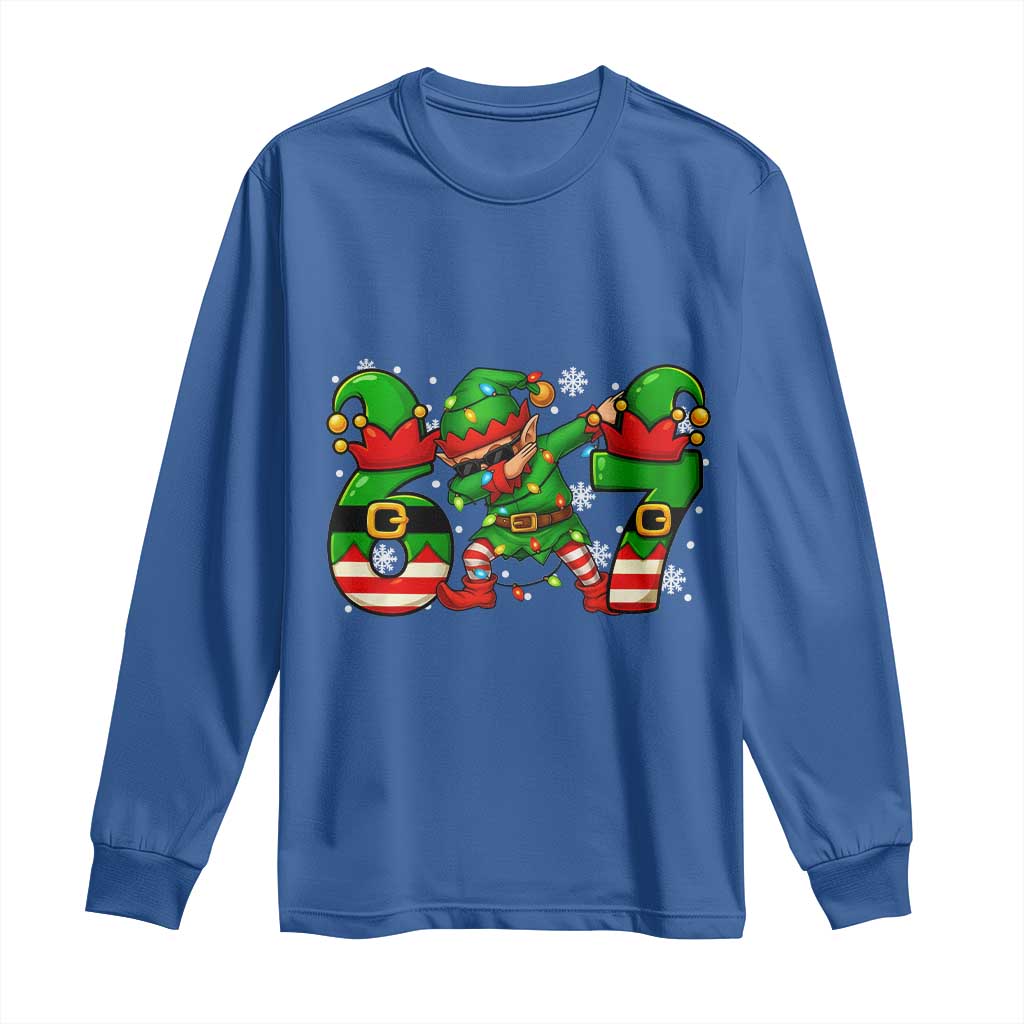 Funny Elf Dab Six Seven Meme Long Sleeve Shirt Christmas Trending 67 Gift TS12 Royal Blue Print Your Wear