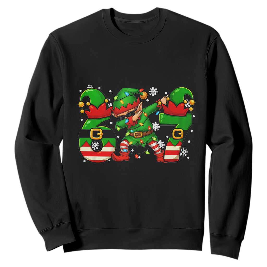 Funny Elf Dab Six Seven Meme Sweatshirt Christmas Trending 67 Gift TS12 Black Print Your Wear