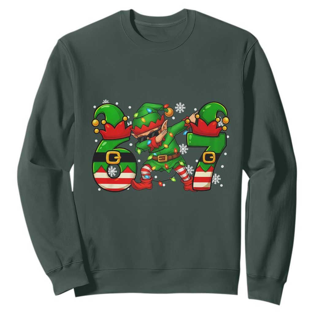Funny Elf Dab Six Seven Meme Sweatshirt Christmas Trending 67 Gift TS12 Dark Forest Green Print Your Wear