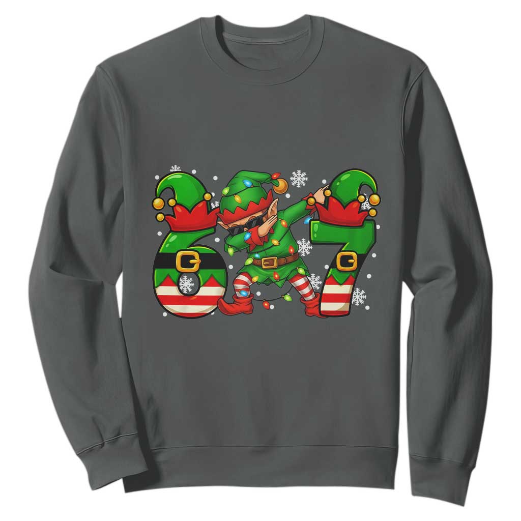 Funny Elf Dab Six Seven Meme Sweatshirt Christmas Trending 67 Gift TS12 Dark Heather Print Your Wear