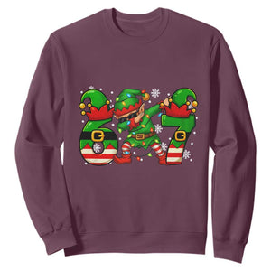 Funny Elf Dab Six Seven Meme Sweatshirt Christmas Trending 67 Gift TS12 Maroon Print Your Wear