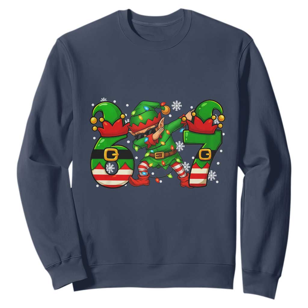 Funny Elf Dab Six Seven Meme Sweatshirt Christmas Trending 67 Gift TS12 Navy Print Your Wear