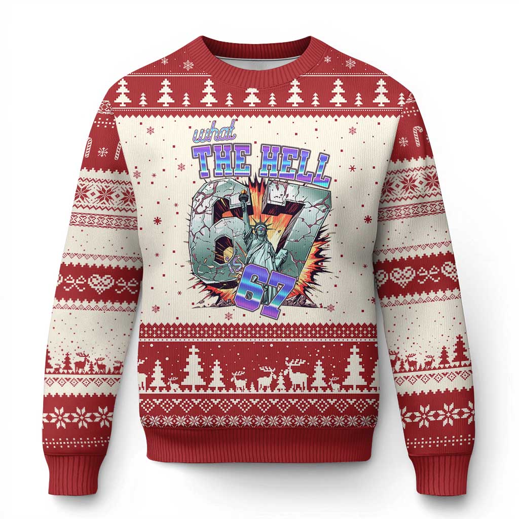 Funny Statue Of Liberty Six Seven Meme Ugly Christmas Sweater What The Hell Is 67 Gift TS12 Beige Red Print Your Wear