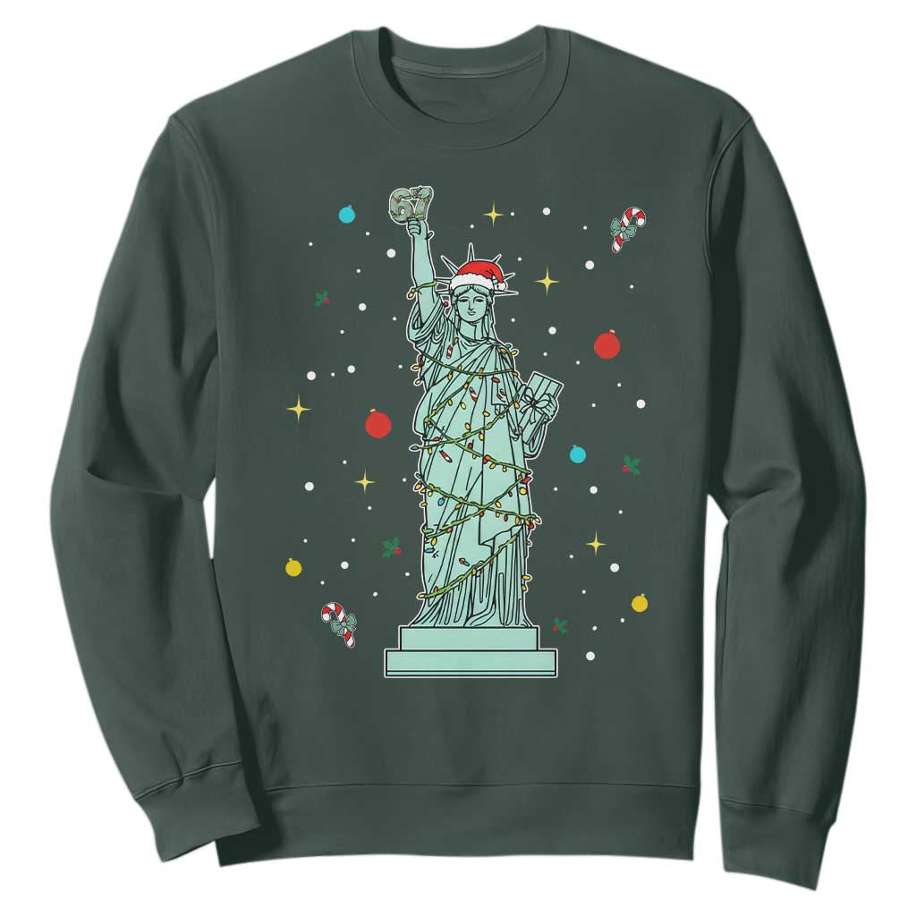 Statue Of Liberty Six Seven Meme Sweatshirt Gen Alpha 67 Trend Christmas Gift TS12 Dark Forest Green Print Your Wear