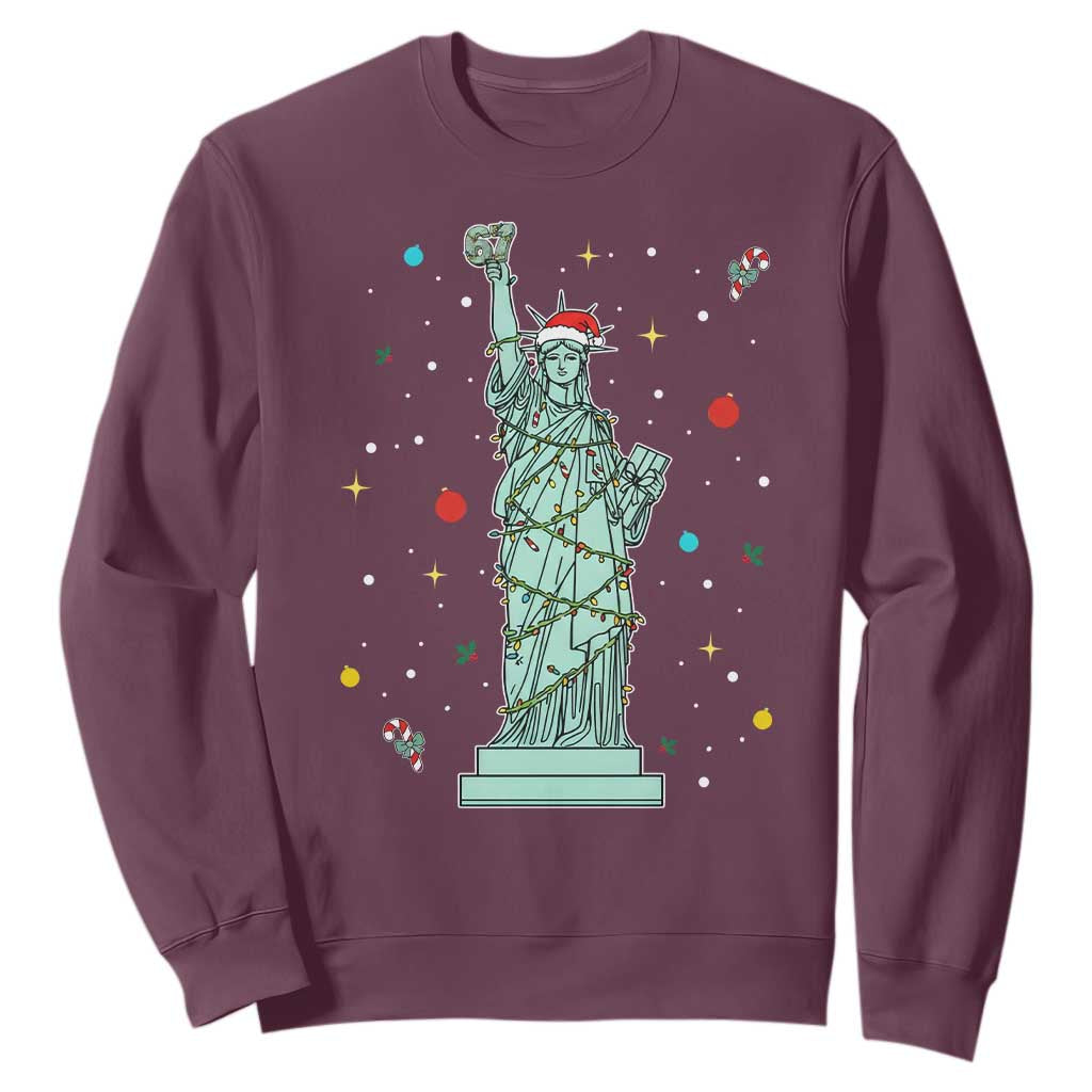 Statue Of Liberty Six Seven Meme Sweatshirt Gen Alpha 67 Trend Christmas Gift TS12 Maroon Print Your Wear