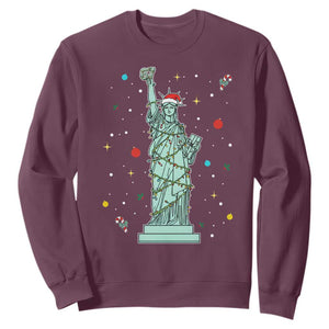 Statue Of Liberty Six Seven Meme Sweatshirt Gen Alpha 67 Trend Christmas Gift TS12 Maroon Print Your Wear