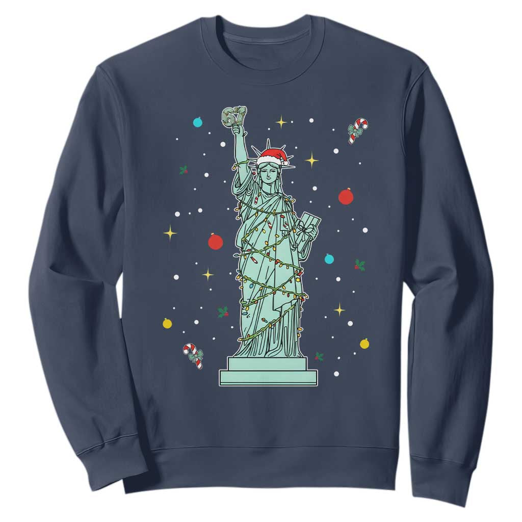 Statue Of Liberty Six Seven Meme Sweatshirt Gen Alpha 67 Trend Christmas Gift TS12 Navy Print Your Wear