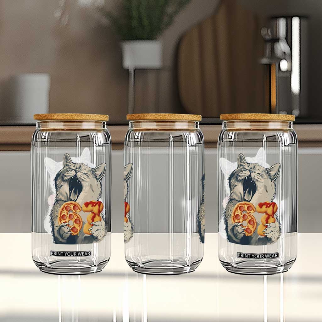 Six Seven Meme Cat 67 Pizza Nugget Glass Can Funny Gen Alpha 67 Trend Gift TS12 Print Your Wear