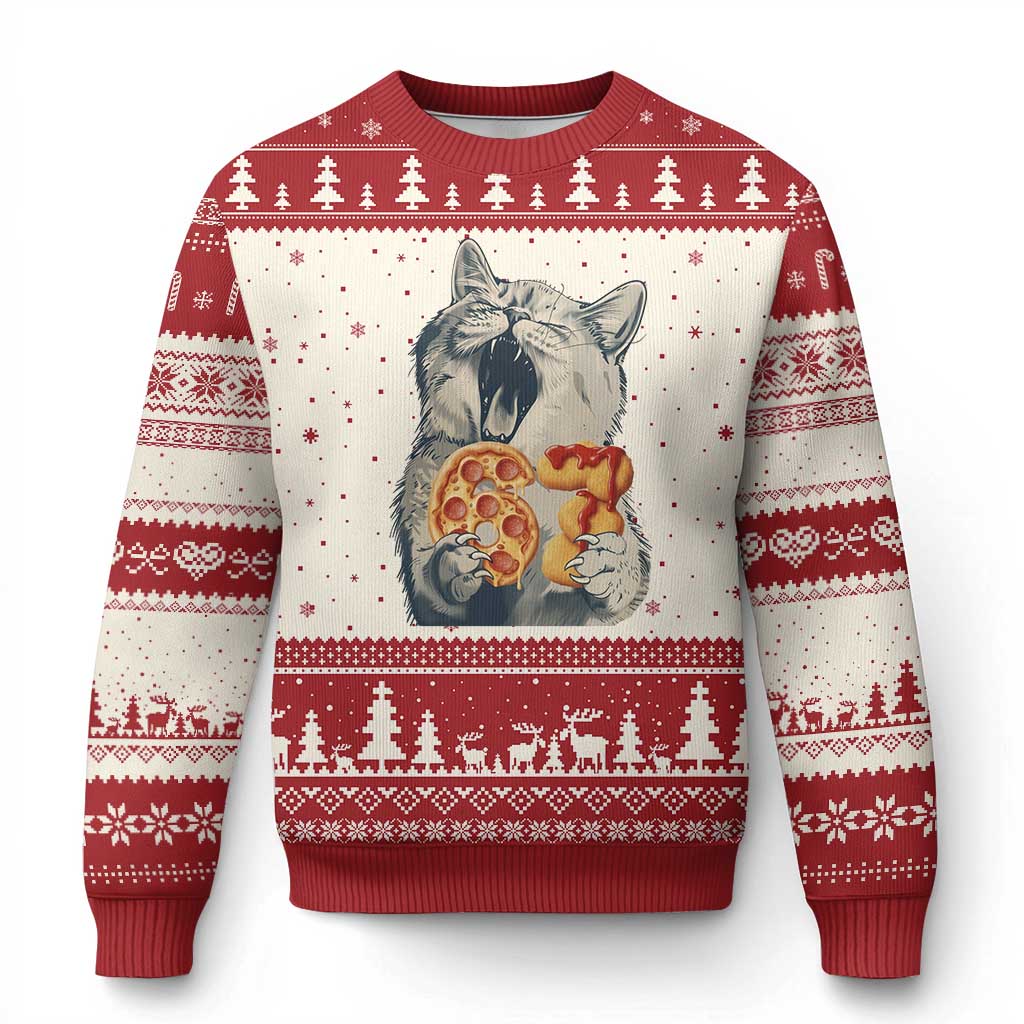 Six Seven Meme Cat 67 Pizza Nugget Ugly Christmas Sweater Funny Gen Alpha 67 Trend Gift TS12 Beige Red Print Your Wear